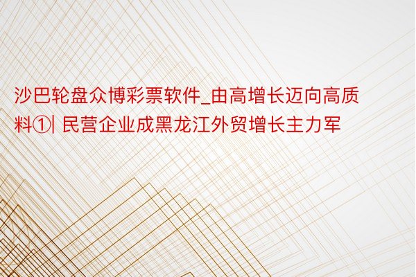 沙巴轮盘众博彩票软件_由高增长迈向高质料①| 民营企业成黑龙江外贸增长主力军