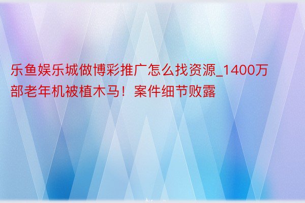 乐鱼娱乐城做博彩推广怎么找资源_1400万部老年机被植木马！案件细节败露